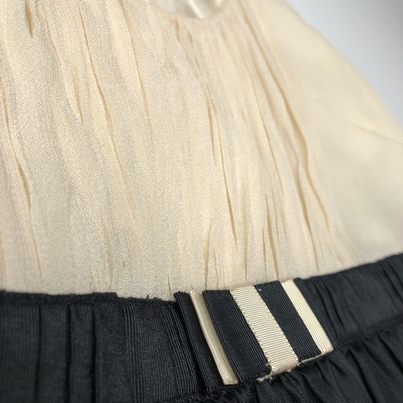 Anthropologie Yoana Baraschi Silk Black Cream Satin Ruffle Retro Cocktail - Picture 9 of 16
